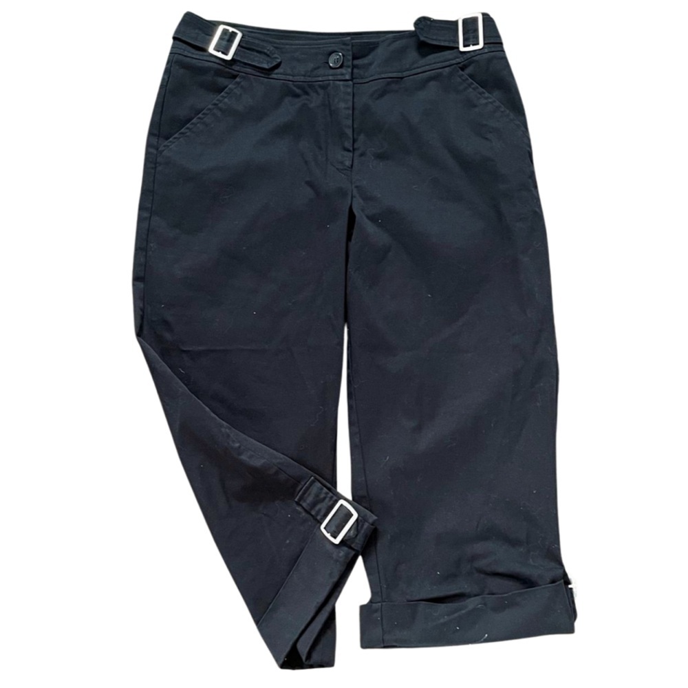 Vintage Y2K Buckle Detail Capri Pants Black Utility Cropped Pants